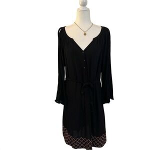 Hatley Black Boho Peasant Dress - Pink Embroidered Crocheted Size L